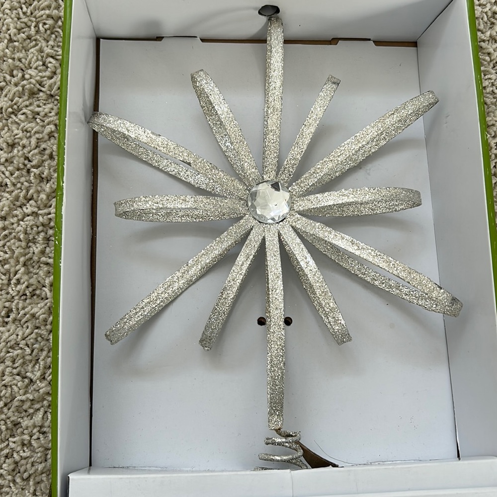 New Silver Glitter Christmas Tree Topper